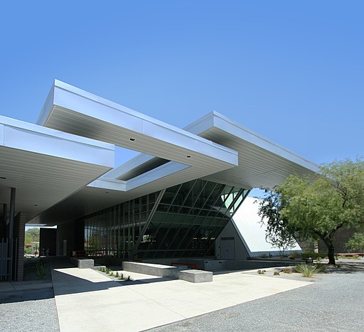 South facade and Entry of the University of Arizona Poetry Center designed by architect Line and Space