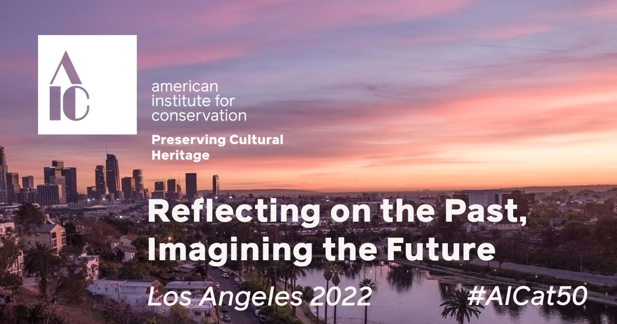 AIC ad for the Annual Conference in 2022. It shows a birds-eye view of Los Angeles at dusk in the background