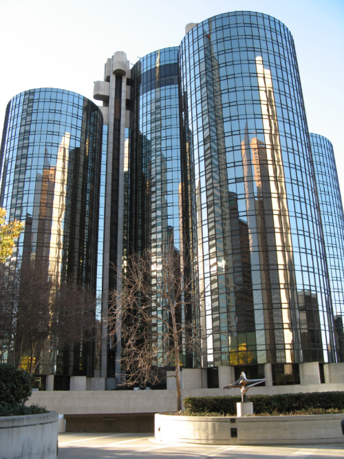 Outside view of the Westin Bonaventure Hotel