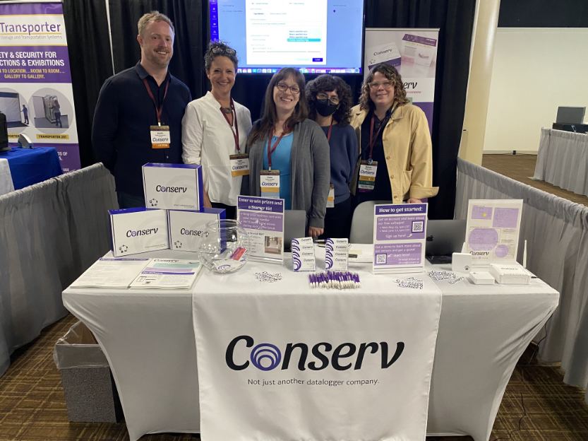 Team Conserv at the AIC Annual Conference exhibit hall booth: From left to right,Austin Senseman, Yadin Larochette, Claire Winfield, Allison Lewis and Melissa King