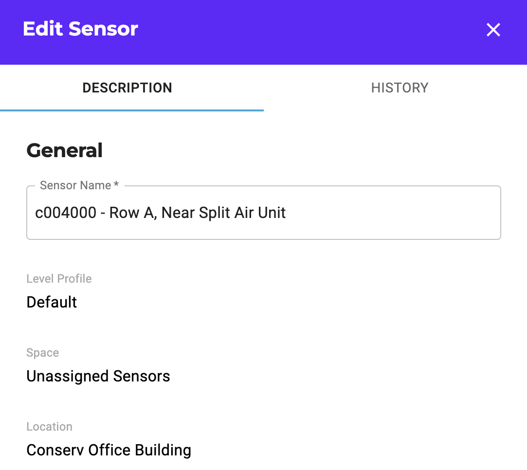 Conserv dashboard showing renamed sensors and attached location photos